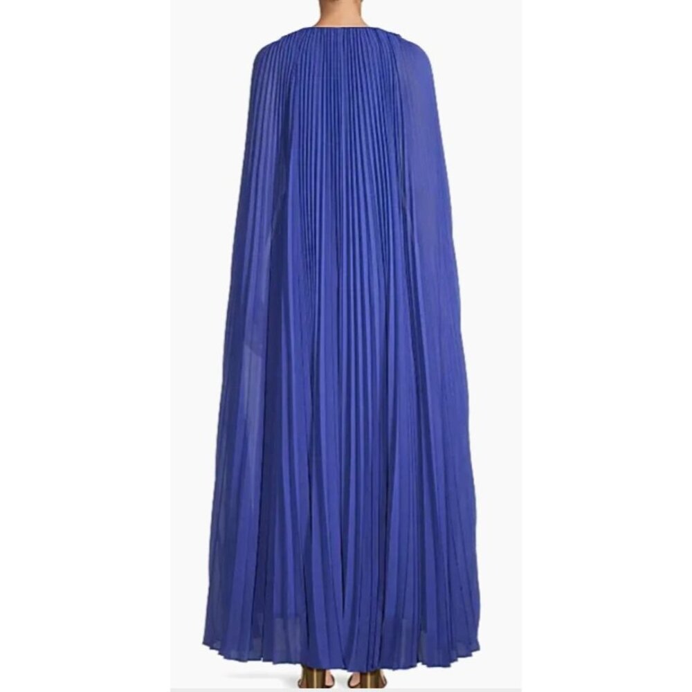 Ungaro $1095 Blue Pleated Cape Maxi Dress Size 2 NWT - Picture 3 of 10